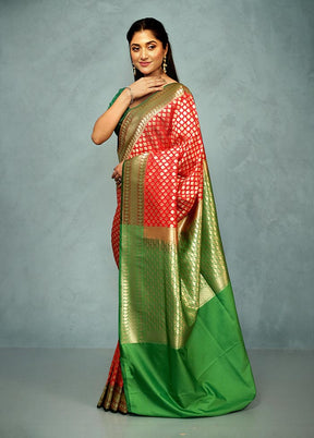 Red Uppada Silk Saree With Blouse Piece - Indian Silk House Agencies