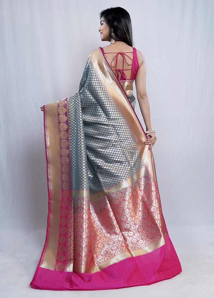 Grey Uppada Silk Saree With Blouse Piece - Indian Silk House Agencies