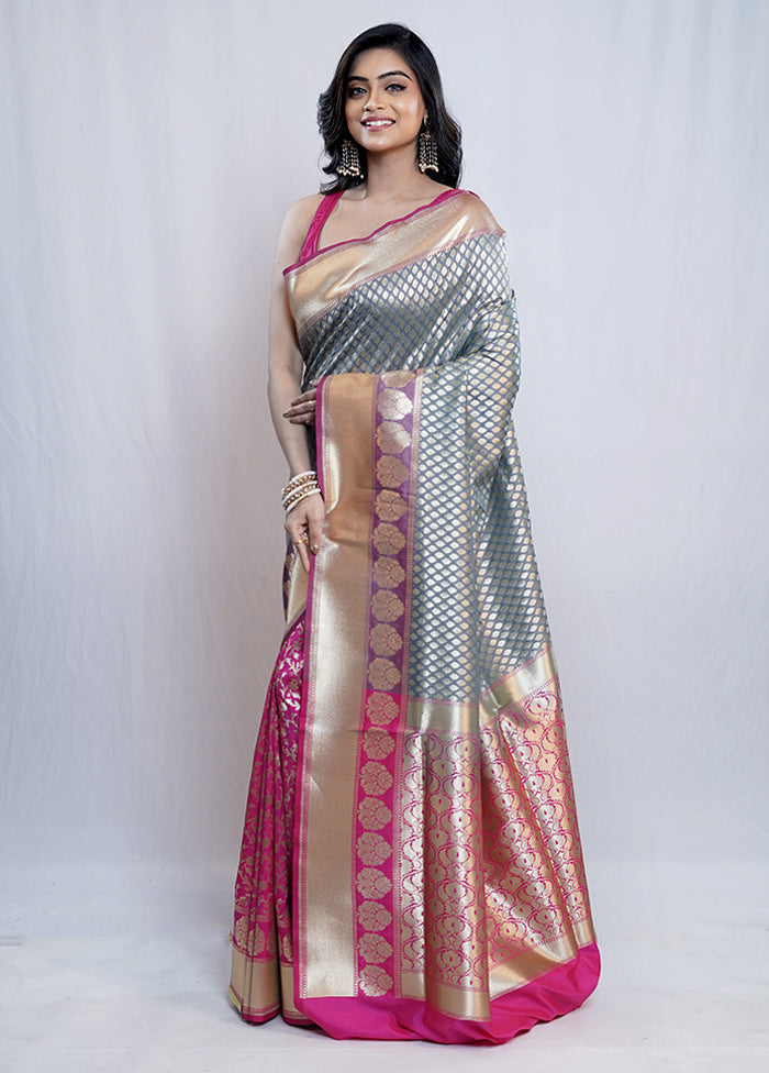 Grey Uppada Silk Saree With Blouse Piece - Indian Silk House Agencies