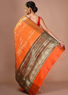 Orange Kora Silk Zari Woven Saree With Blouse - Indian Silk House Agencies