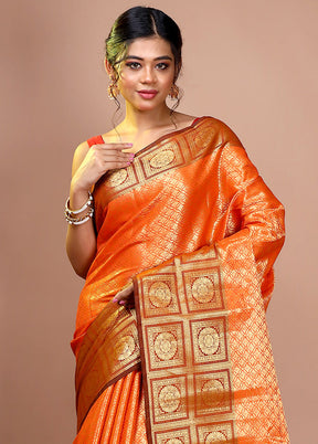 Orange Kora Silk Zari Woven Saree With Blouse - Indian Silk House Agencies