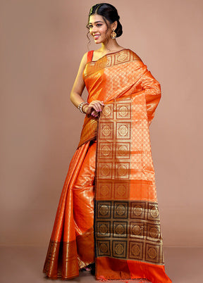 Orange Kora Silk Zari Woven Saree With Blouse - Indian Silk House Agencies