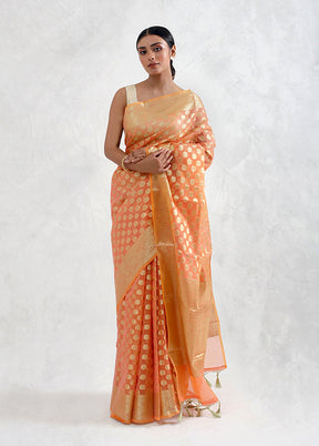 Orange Kora Silk Saree With Blouse Piece - Indian Silk House Agencies