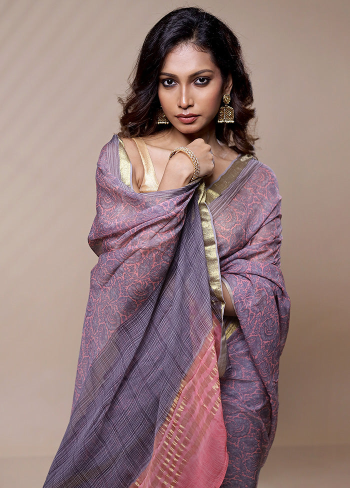 Purple Chiffon Pure Silk Saree Without Blouse Piece - Indian Silk House Agencies