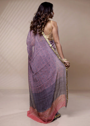 Purple Chiffon Pure Silk Saree Without Blouse Piece - Indian Silk House Agencies