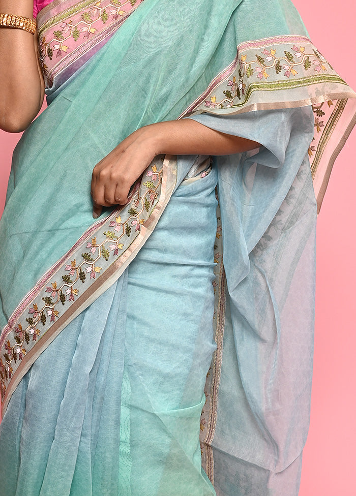 Green Organza Saree With Blouse Piece - Indian Silk House Agencies