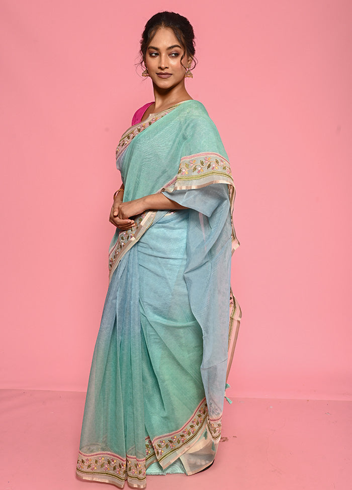 Green Organza Saree With Blouse Piece - Indian Silk House Agencies