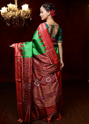 Green Handloom Patola Pure Silk Saree With Blouse Piece