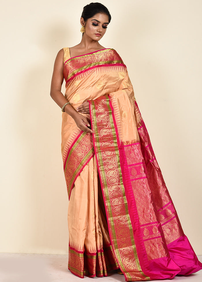 Cream Pure Kanjivaram Silk Saree With Blouse Piece - Indian Silk House Agencies