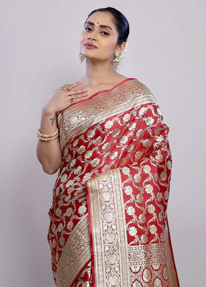 Red Banarasi Silk Saree With Blouse Piece - Indian Silk House Agencies