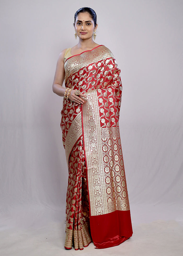 Red Banarasi Silk Saree With Blouse Piece - Indian Silk House Agencies