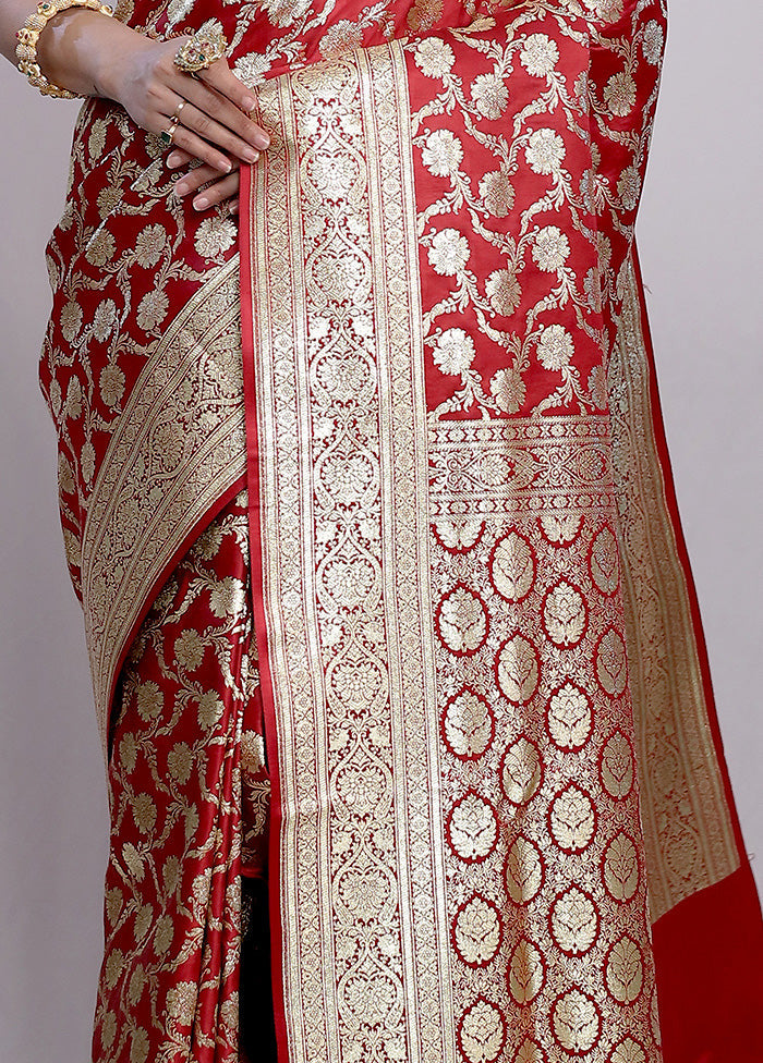 Red Banarasi Silk Saree With Blouse Piece - Indian Silk House Agencies