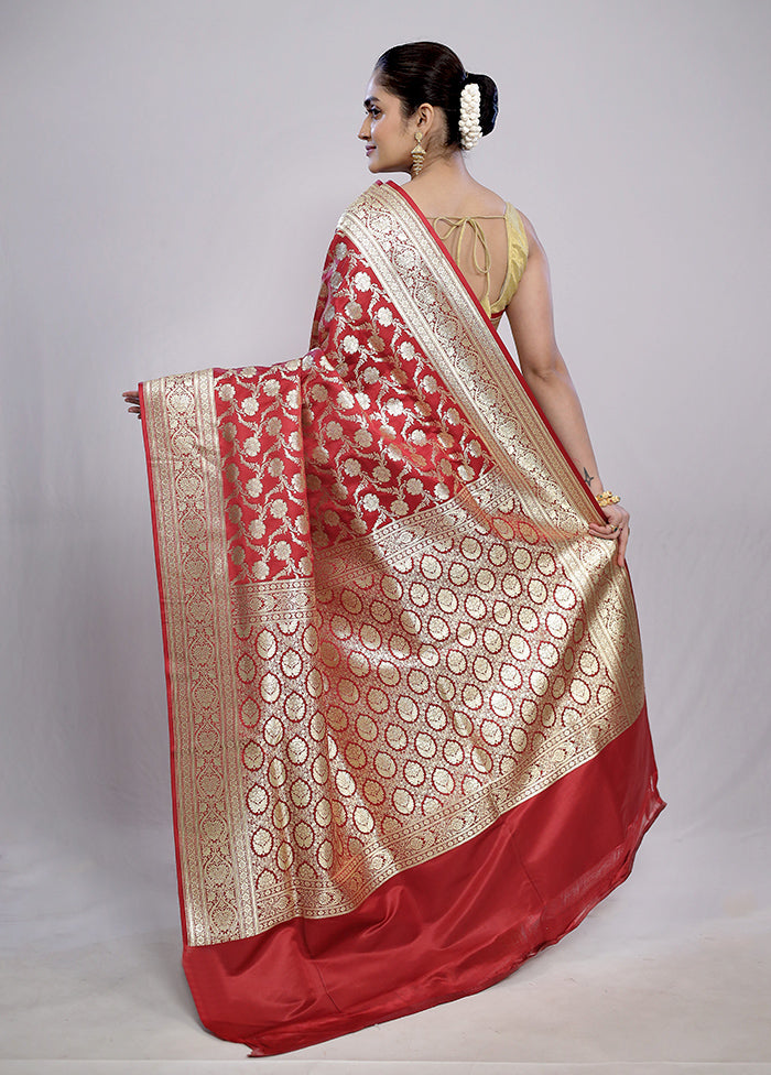 Red Banarasi Silk Saree With Blouse Piece - Indian Silk House Agencies