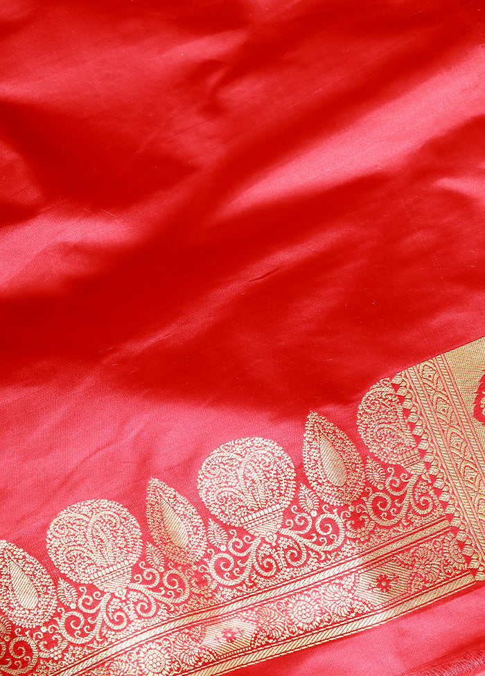 Red Banarasi Pure Silk Zari Woven Saree With Blouse Piece - Indian Silk House Agencies