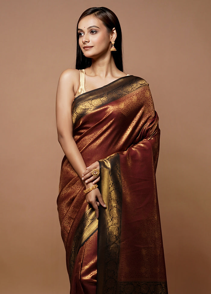 Maroon Dupion Silk Saree With Blouse Piece