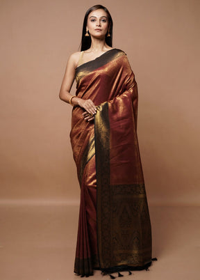 Maroon Dupion Silk Saree With Blouse Piece