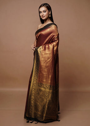 Maroon Dupion Silk Saree With Blouse Piece