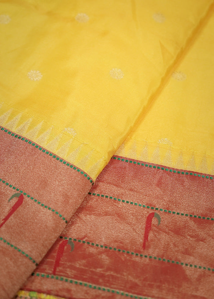 Yellow Pure Paithani Kanjivaram Silk Saree With Blouse Piece - Indian Silk House Agencies