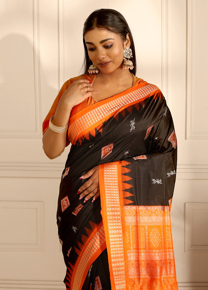 Black Bomkai Pure Silk Saree With Blouse Piece - Indian Silk House Agencies