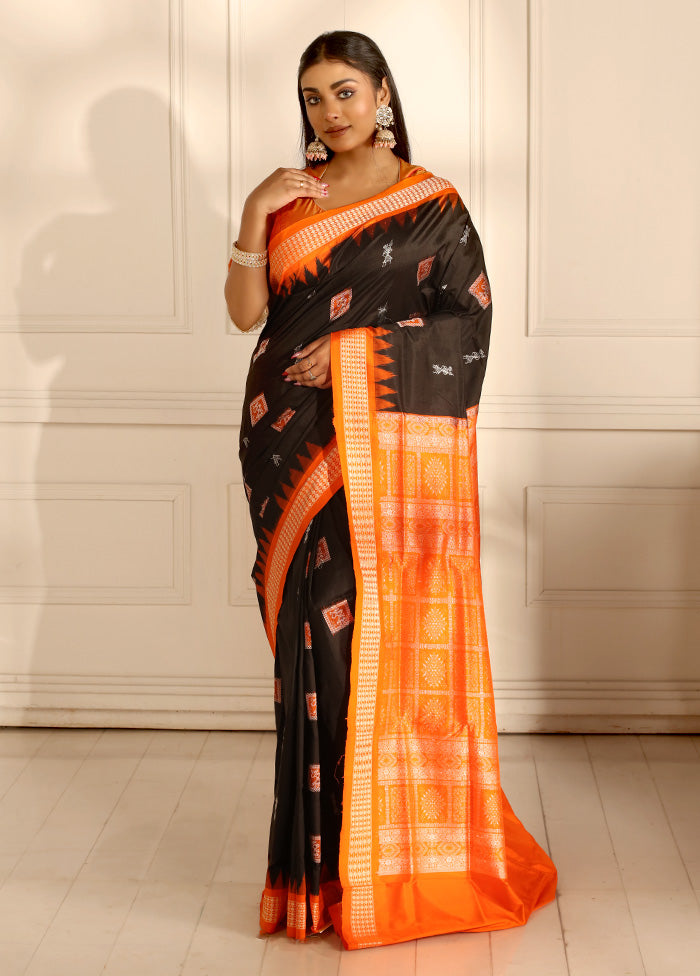 Black Bomkai Pure Silk Saree With Blouse Piece - Indian Silk House Agencies