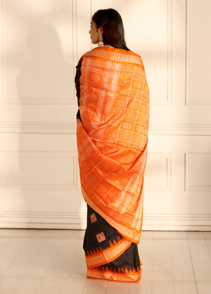 Black Bomkai Pure Silk Saree With Blouse Piece - Indian Silk House Agencies