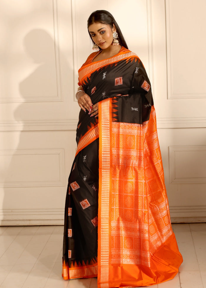 Black Bomkai Pure Silk Saree With Blouse Piece - Indian Silk House Agencies