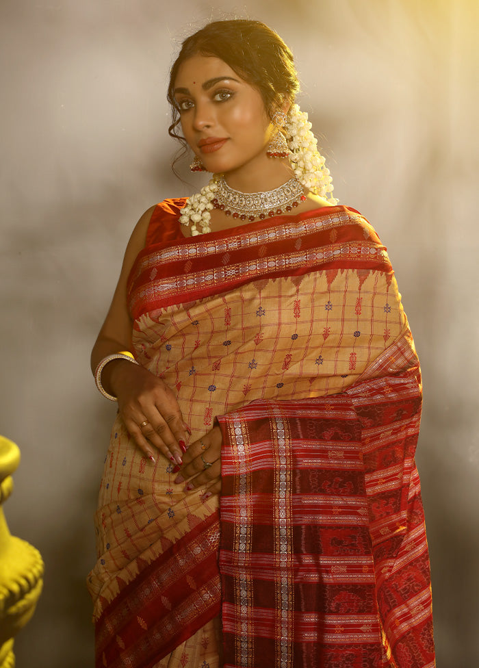 Cream Bomkai Pure Silk Saree With Blouse Piece - Indian Silk House Agencies