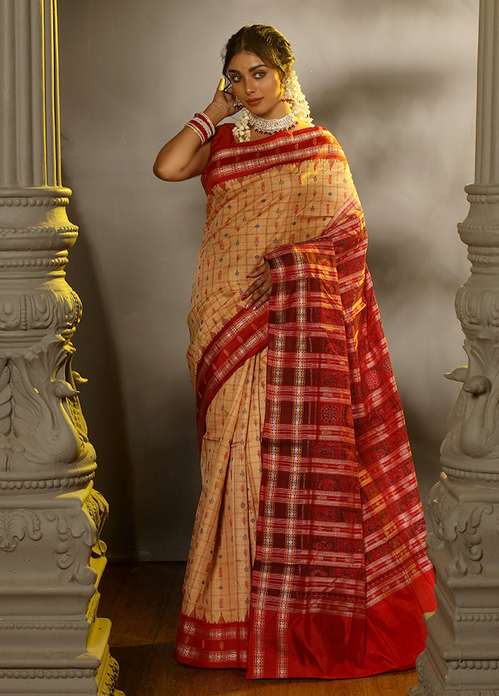 Cream Bomkai Pure Silk Saree With Blouse Piece - Indian Silk House Agencies