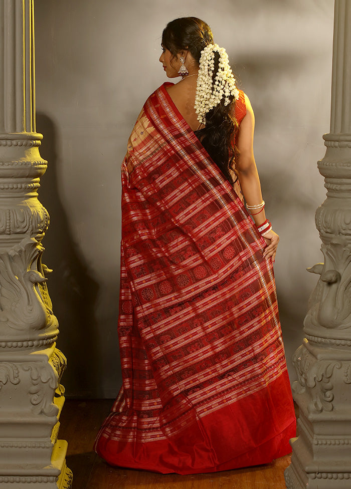 Cream Bomkai Pure Silk Saree With Blouse Piece - Indian Silk House Agencies