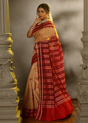 Cream Bomkai Pure Silk Saree With Blouse Piece - Indian Silk House Agencies