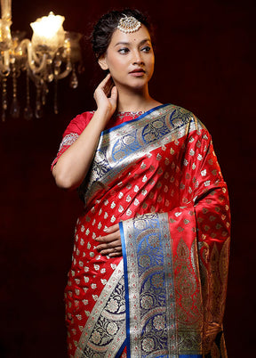 Red Banarasi Silk Saree With Blouse Piece