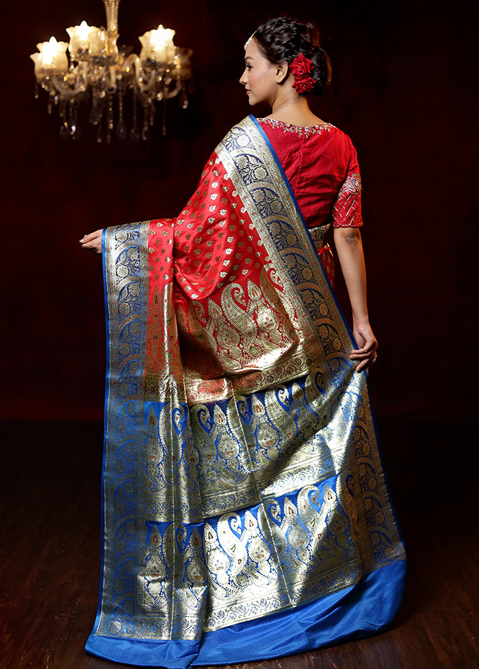 Red Banarasi Silk Saree With Blouse Piece