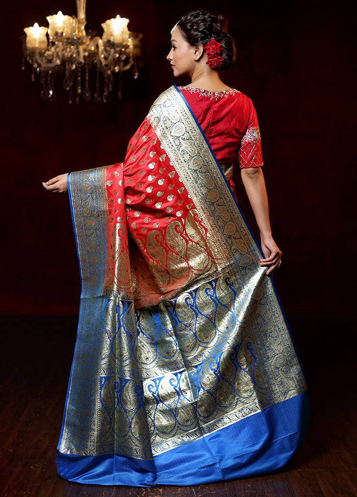 Red Banarasi Silk Saree With Blouse Piece