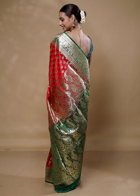 Red Banarasi Silk Saree With Blouse Piece