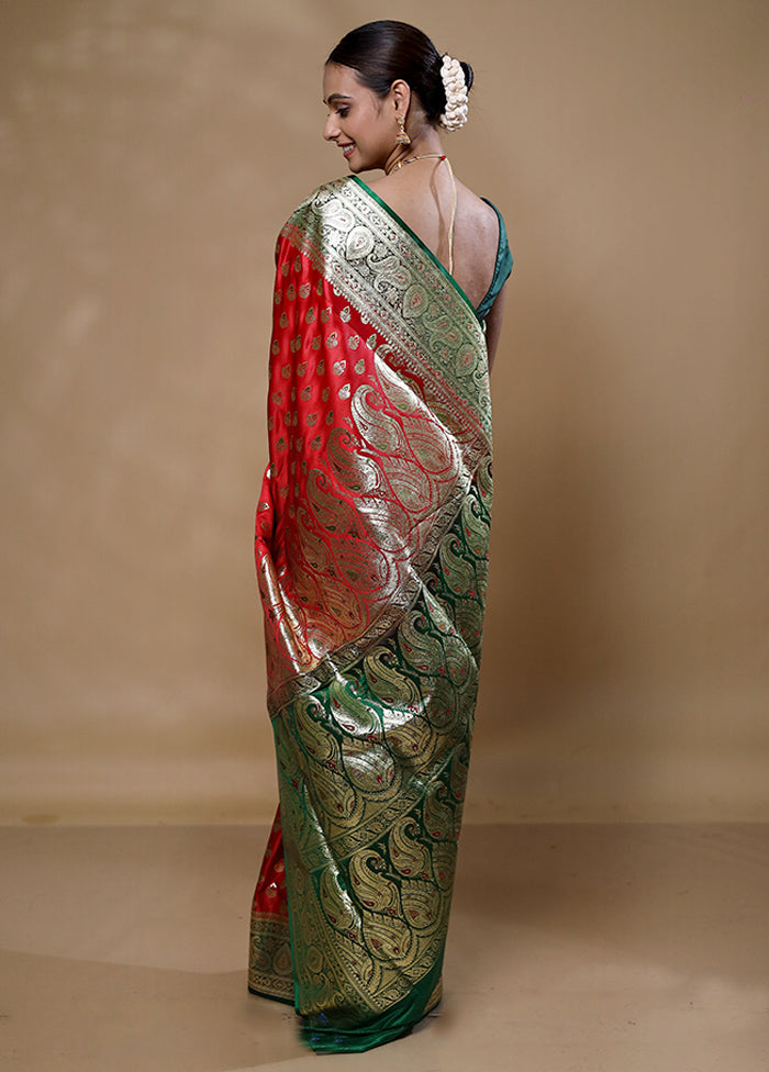 Red Banarasi Silk Saree With Blouse Piece