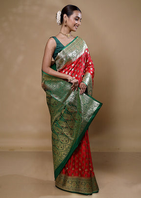 Red Banarasi Silk Saree With Blouse Piece