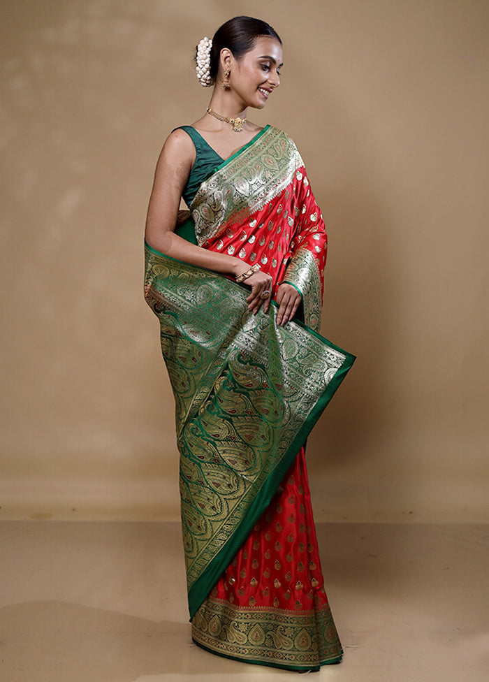 Red Banarasi Silk Saree With Blouse Piece