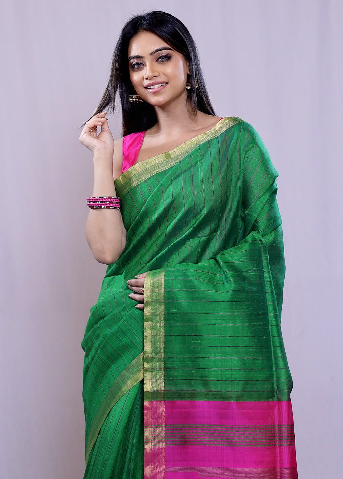 Green Dupion Silk Saree With Blouse Piece - Indian Silk House Agencies