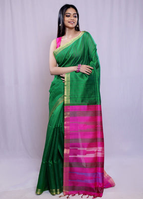 Green Dupion Silk Saree With Blouse Piece - Indian Silk House Agencies