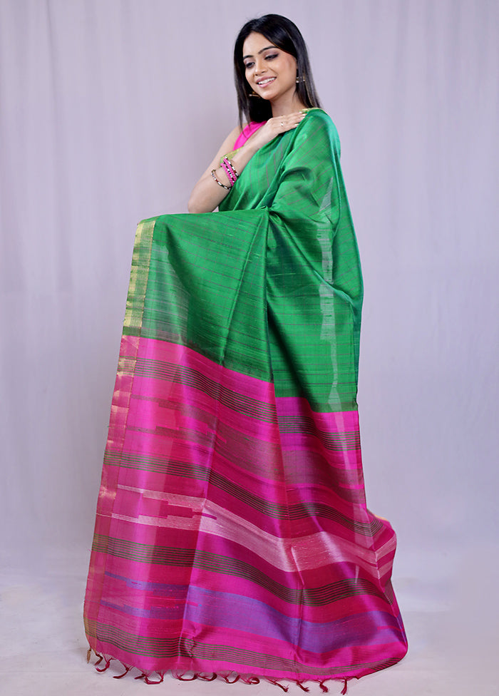 Green Dupion Silk Saree With Blouse Piece - Indian Silk House Agencies