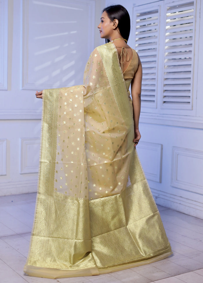 Cream Kora Silk Saree With Blouse Piece