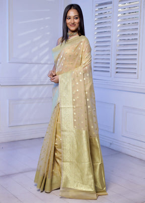 Cream Kora Silk Saree With Blouse Piece