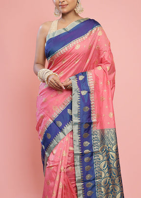 Pink Kanjivaram Silk Saree With Blouse Piece - Indian Silk House Agencies