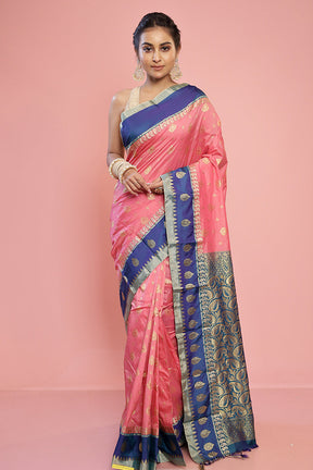 Pink Kanjivaram Silk Saree With Blouse Piece - Indian Silk House Agencies