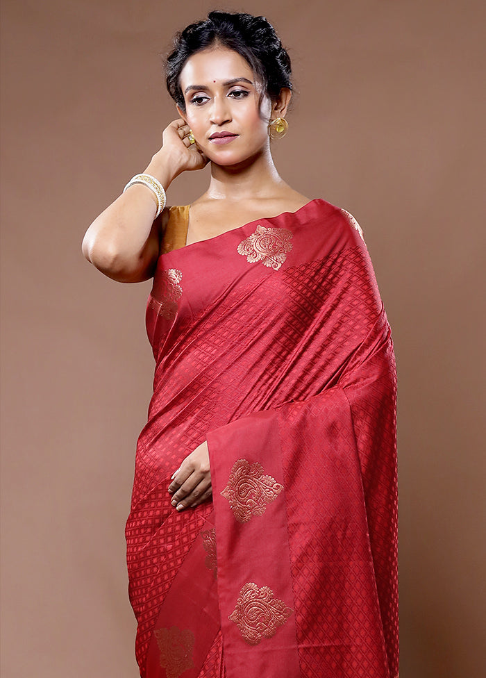 Maroon Kanjivaram Silk Saree With Blouse Piece - Indian Silk House Agencies