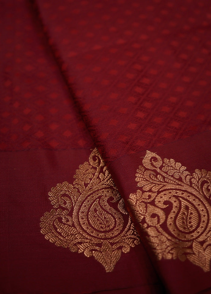 Maroon Kanjivaram Silk Saree With Blouse Piece - Indian Silk House Agencies