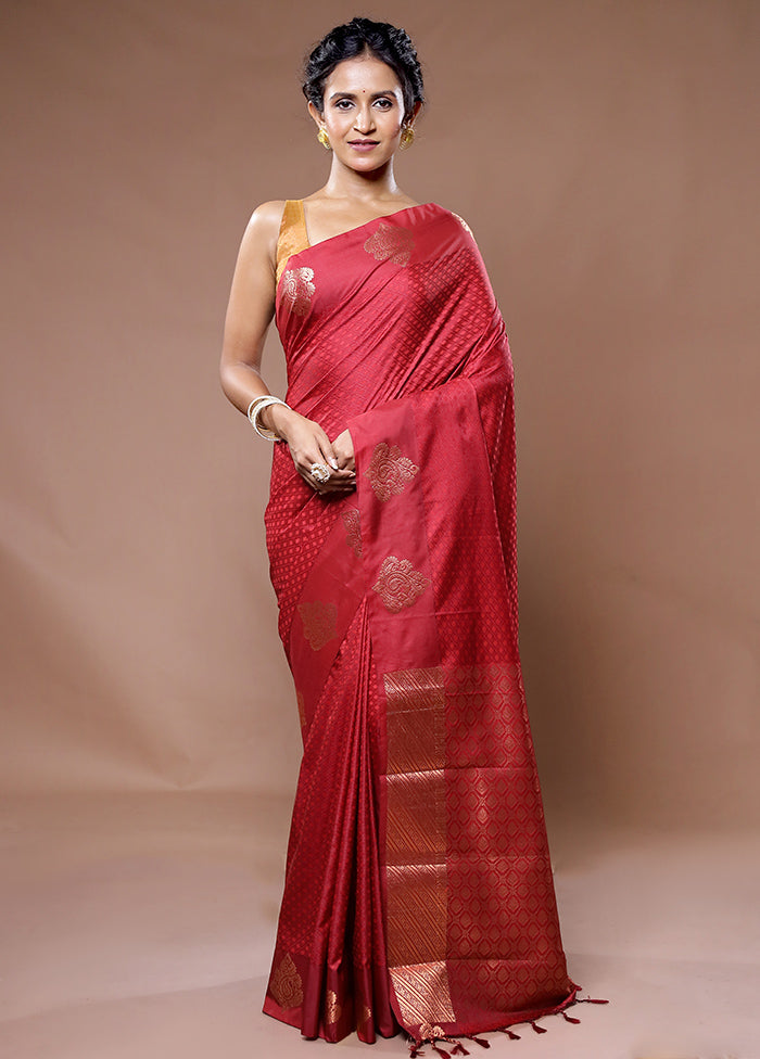 Maroon Kanjivaram Silk Saree With Blouse Piece - Indian Silk House Agencies