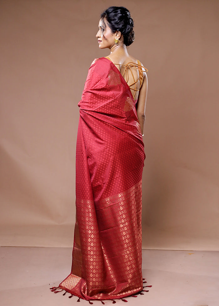 Maroon Kanjivaram Silk Saree With Blouse Piece - Indian Silk House Agencies