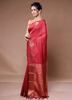 Maroon Kanjivaram Silk Saree With Blouse Piece - Indian Silk House Agencies