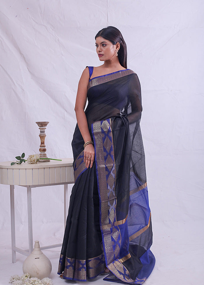 Black Cotton Saree With Blouse Piece - Indian Silk House Agencies